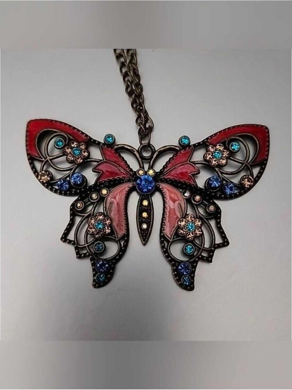 Bohemian Butterfly Large pendant 22in NECKLACE Multigem Beautiful Enamaโฆ